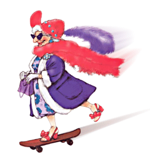 Elegancka babcia jedzie na deskorolce